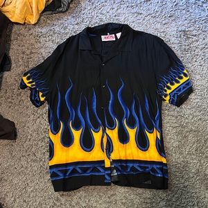 Mens flames button up shirt